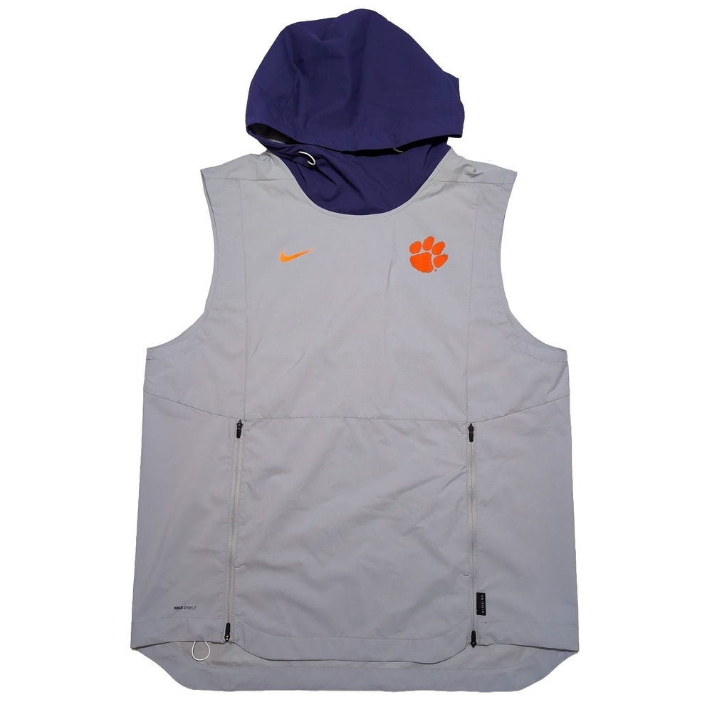 NIKE Shield Clemson Tigers Sleeveless Workout Hoodie Gray Men's Large L